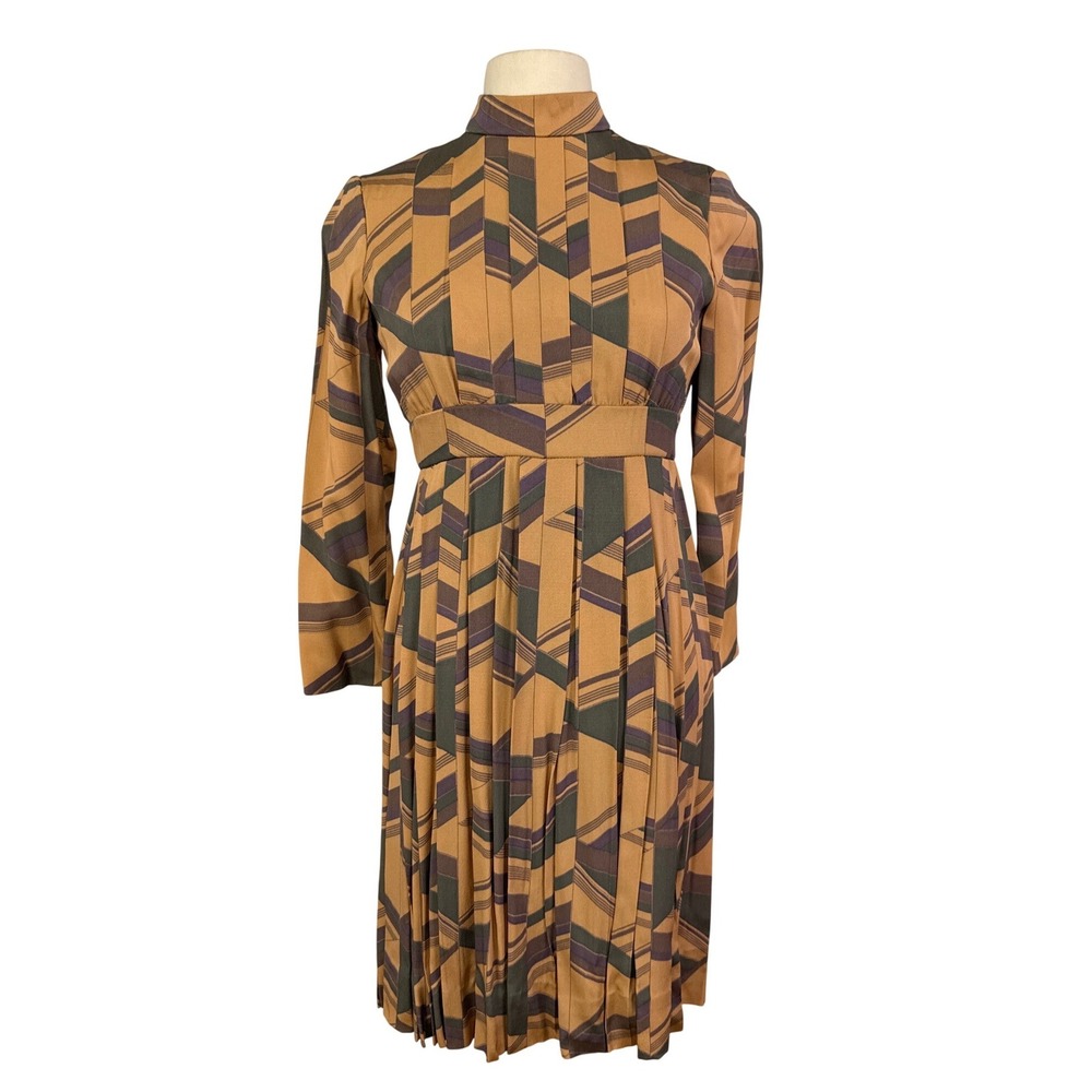 Geo-Print Midi Dress in Mustard and Olive - Unbranded